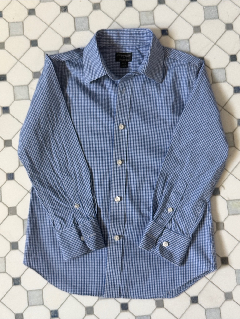 Crewcuts Boys Blue Micro-Check Dress Shirt